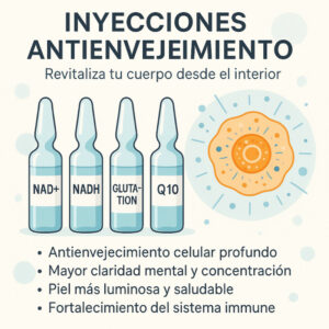 Inyecciones Antienvejecimiento: NAD+, NADH, Glutatión y Q10